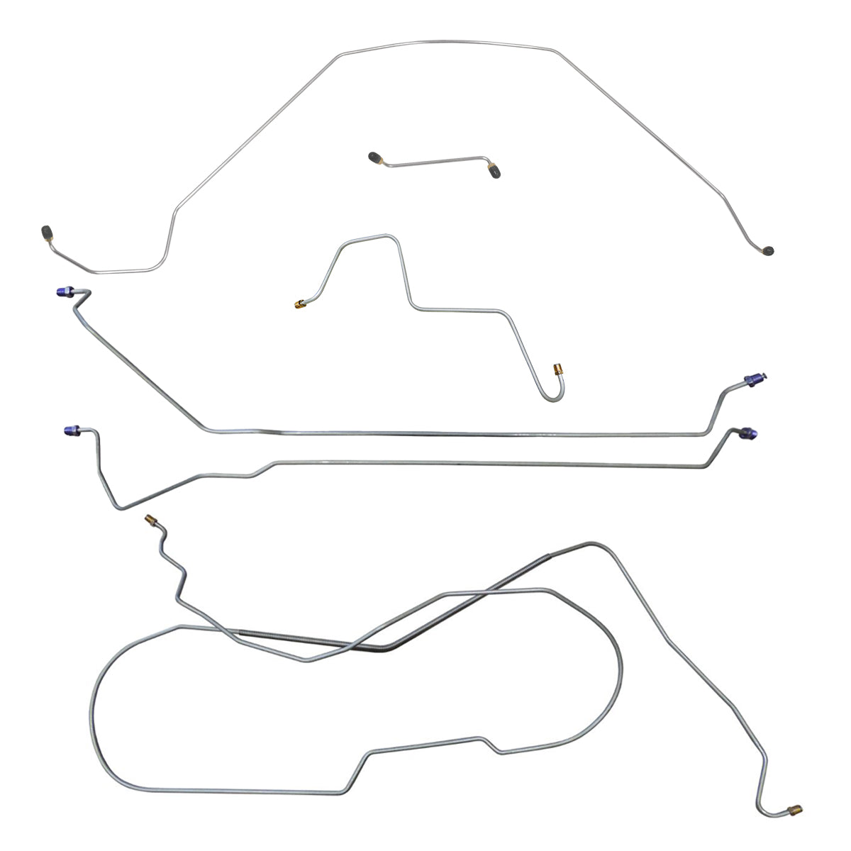 1966 Oldsmobile 442 Complete Power Drum Brake Line Kit 6pc, HDT, OE Steel