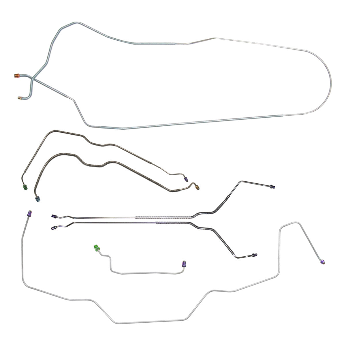 1968 Oldsmobile Cutlass, 442, Complete Power Drum Brake Line Kit 7pc, Convertible, OE Steel