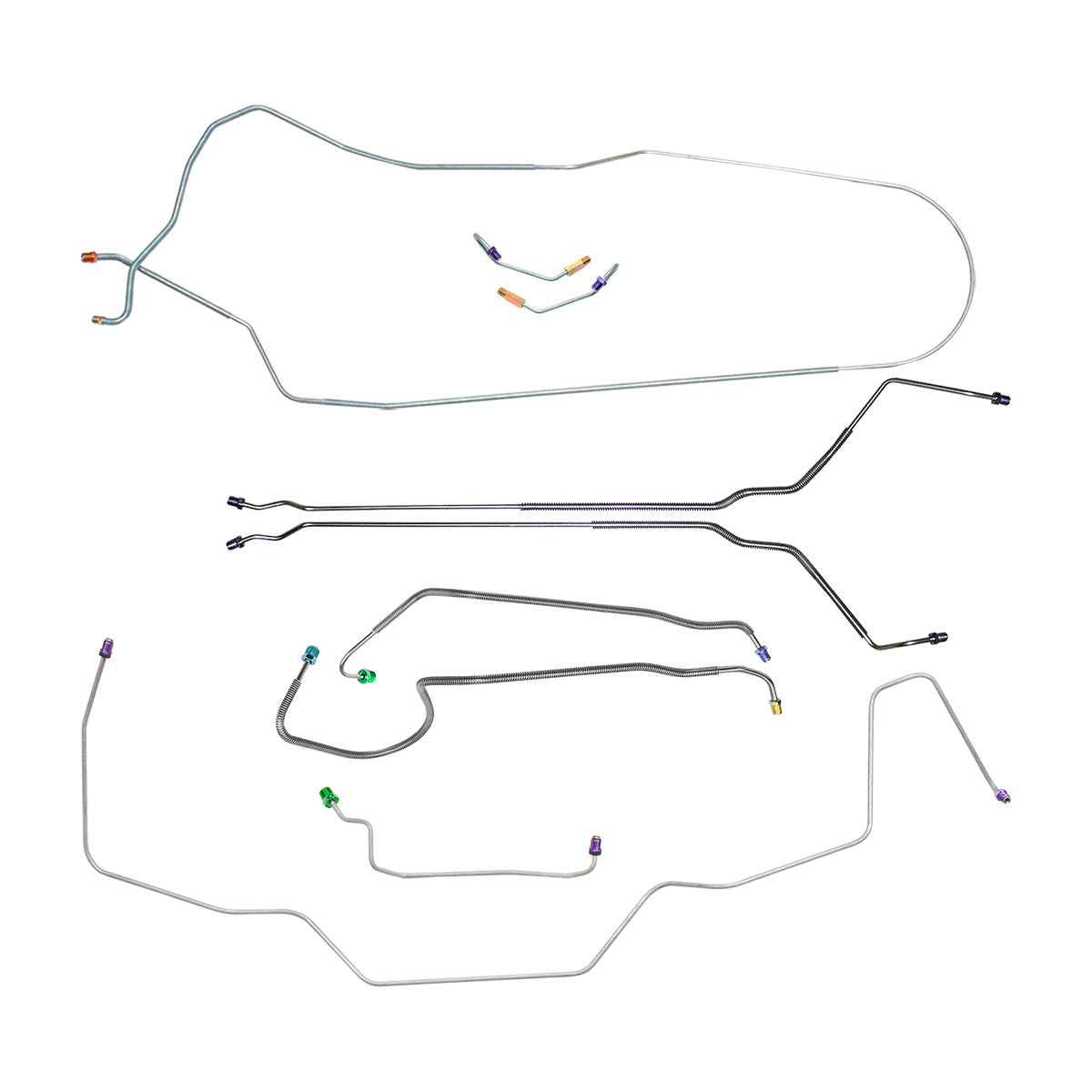 1968 Oldsmobile Cutlass/442/F85 Convertible Manual Drum Brake Line Kit 7pc, OE Steel