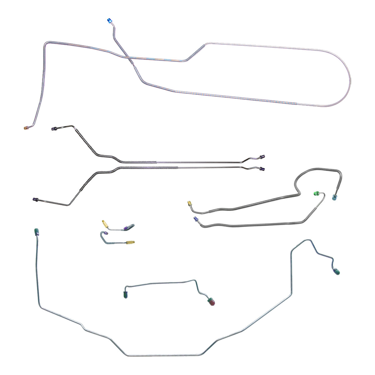 1971-72 Oldsmobile Cutlass/442/F85 Convertible Manual Drum Complete Brake Line Kit w/Wheel Lines 9pc, OE Steel