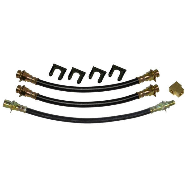 1967 GM X-body Chevy II, Nova - Front Factory Disc / Rear Drum 3 hose Kit. This is for cars with factory 4 piston Disc Brakes. 8 pc.