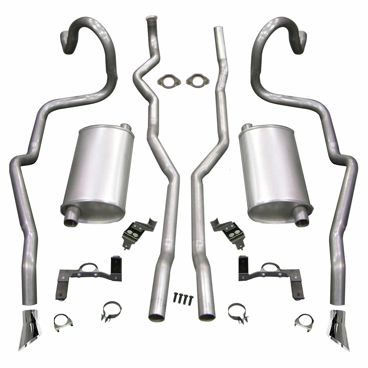 1970-72 F-85, Cutlass, Supreme, 70 Rallye 350 Stock Exhaust Kit With Cut Out Bumper