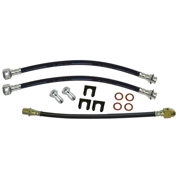 1966-67 GM A-body Cutlass / 442 - Front Disc Single Piston Calipers / Rear Drum 3 hose Kit. For cars that have converted to aftermarket disc brakes. 12 pc