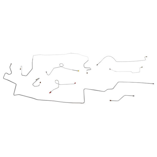 1968-69 Plymouth Barracuda Valiant Two-Piece F to R, 8 3/4 Rear Power Disc Brake Line Kit 8pc, OE Steel