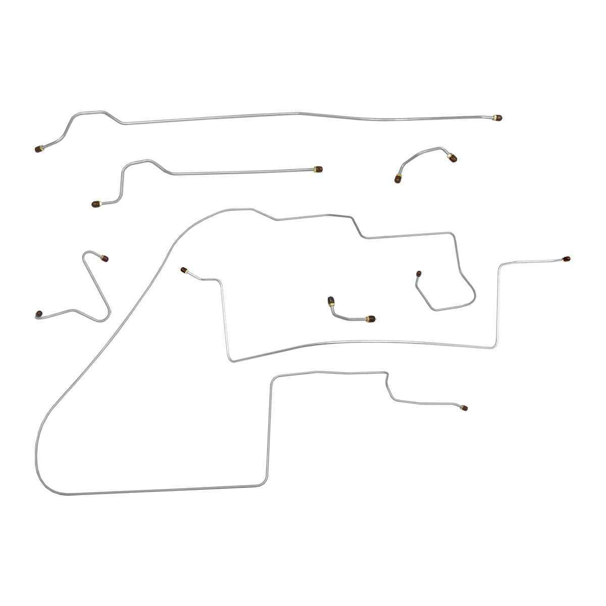 1963-64 Pontiac Catalina (Front of Crossmember Routing) Manual Drum Brake Line Kit 7pc, OE Steel