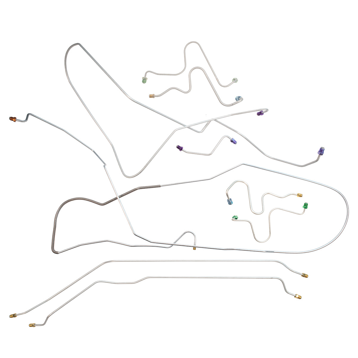 1967-68 Pontiac Catalina Manual Drum Brake Line Kit 7pc, OE Steel