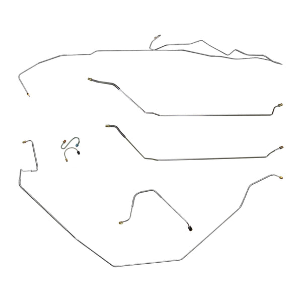 1967 Pontiac Firebird w/One-Piece F to R Manual Drum Brake Line Kit 7pc, OE Steel