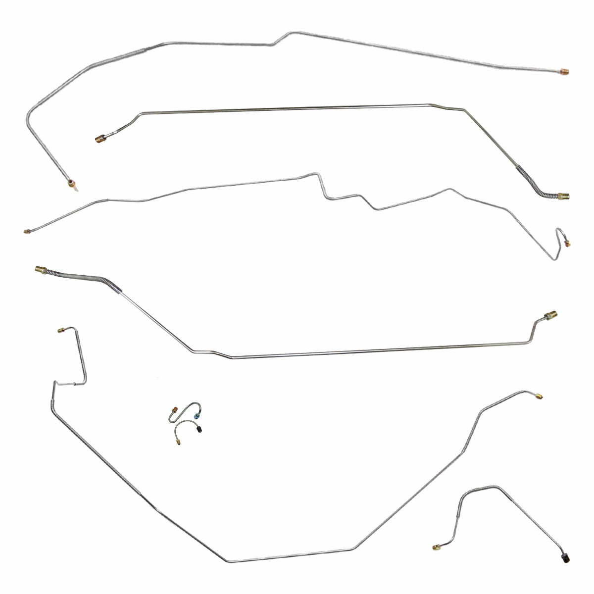 1967 Pontiac Firebird w/Two-Piece F to R Manual Drum Brake Line Kit 8pc, OE Steel