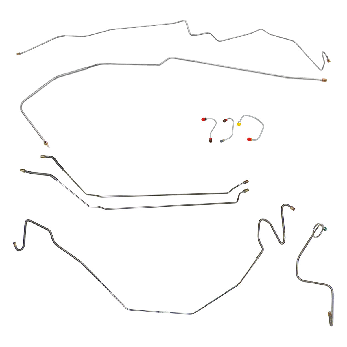 1967 Pontiac Firebird w/Two-Piece F to R Manual Disc Brake Line Kit 9pc, OE Steel