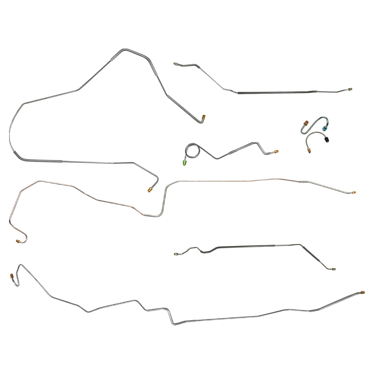 1968 Pontiac Firebird w/Two-Piece F to R Power Drum Brake Line Kit 8pc, OE Steel