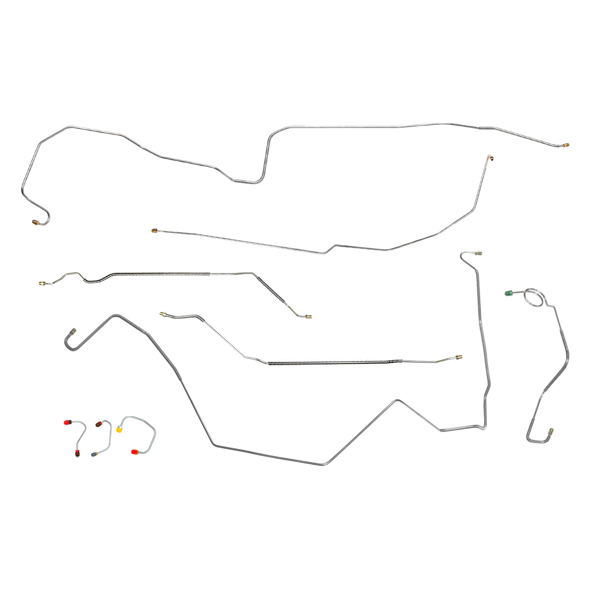 1968 Pontiac Firebird Complete Power Disc Brake Line Kit 9pc, 2pc Front to Rear, OE Steel