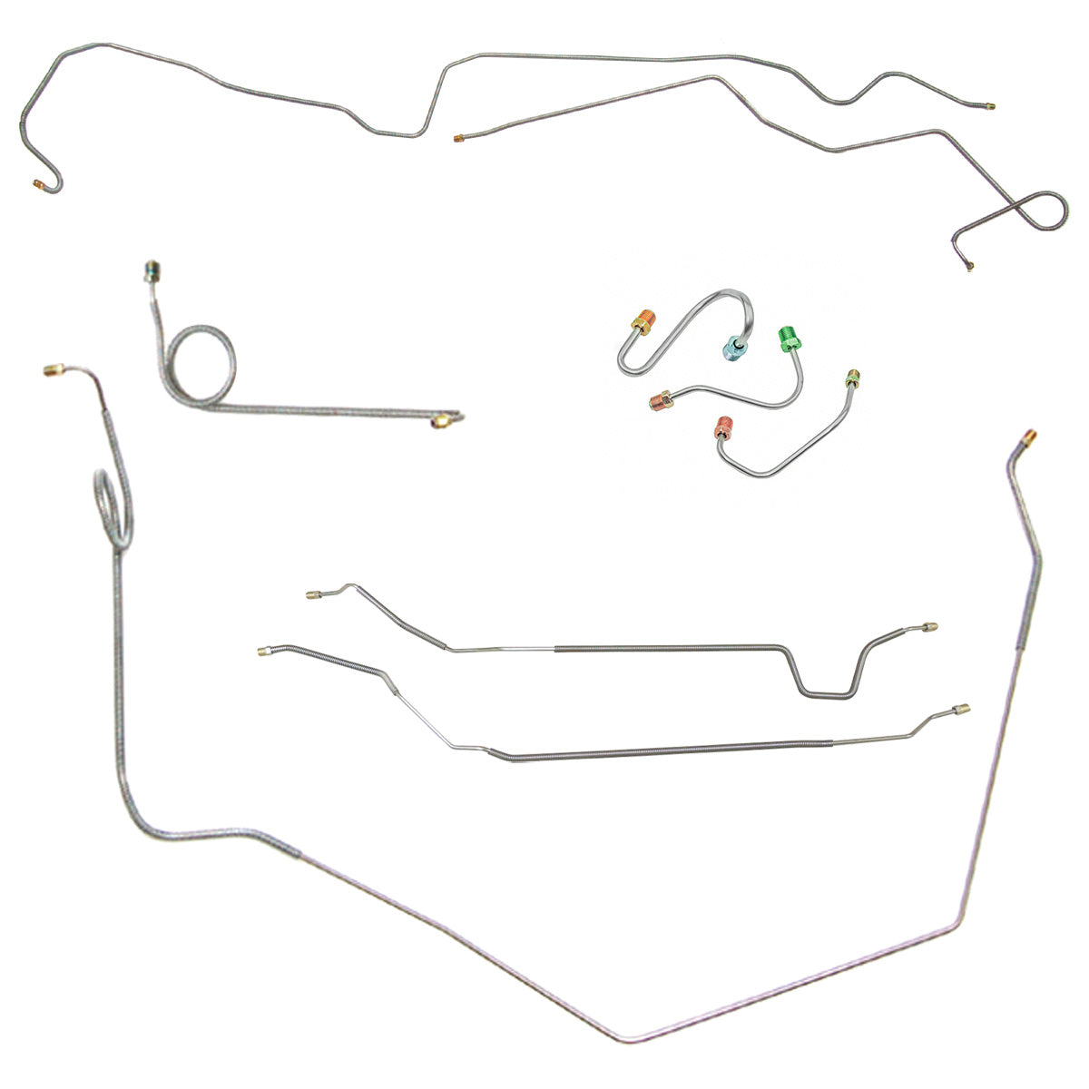 1969 Pontiac Firebird TA Complete Manual Disc Brake Line Kit 9pc, 2pc Front to Rear, OE Steel