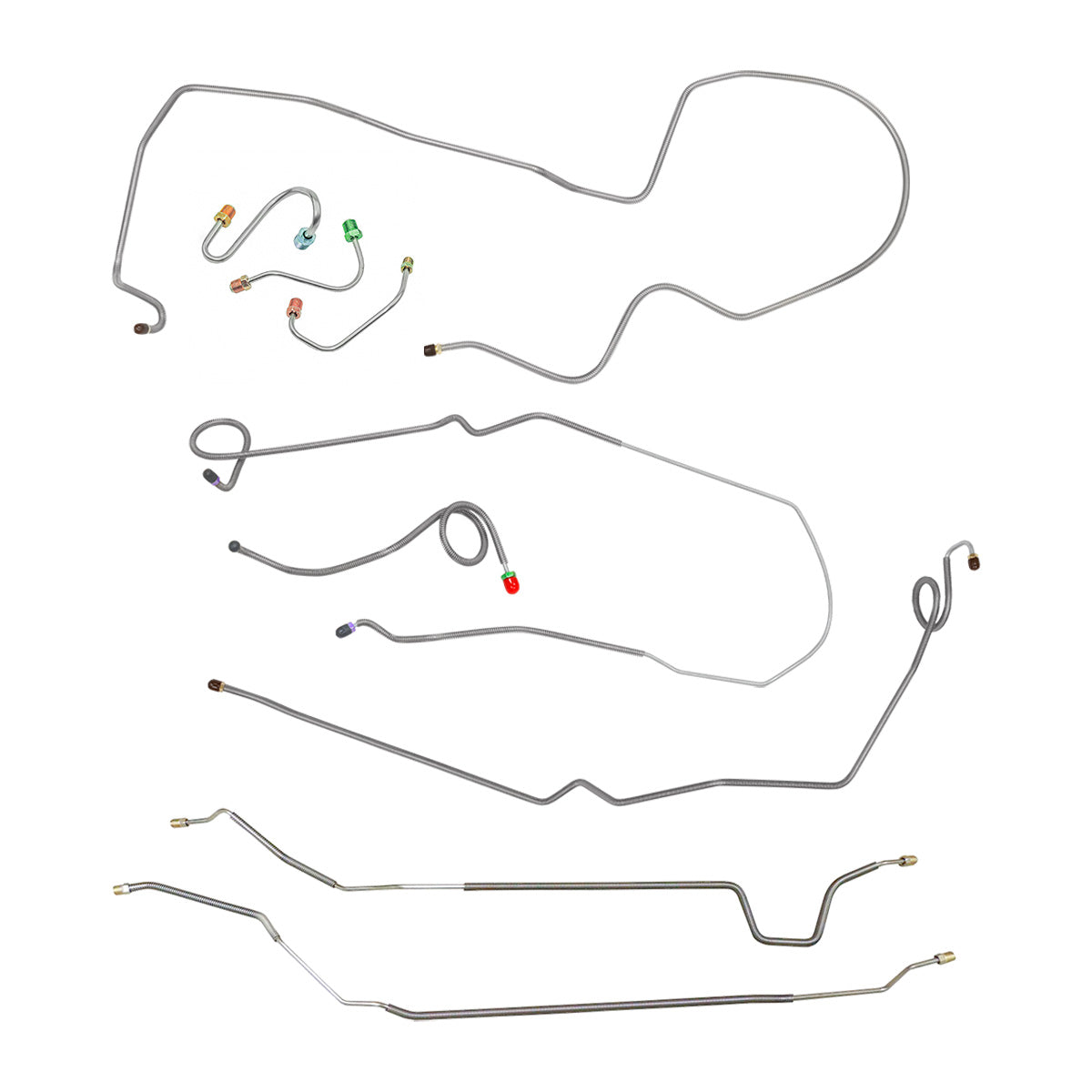 1969 Pontiac Firebird Power Disc Full Brake Line Kit 9pc, 2pc Front to Rear, OE Steel