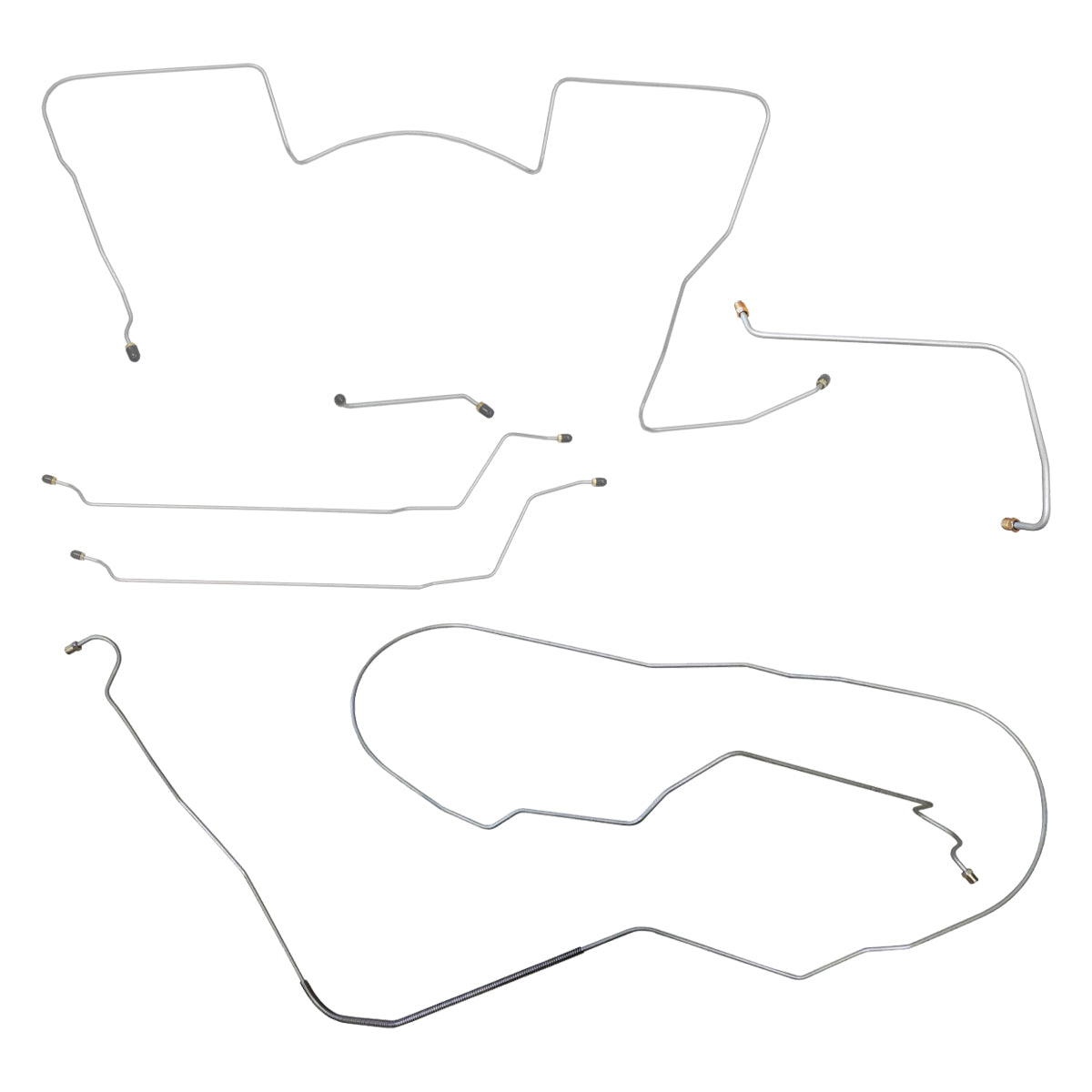 1965 Pontiac GTO Tempest LeMans Power Drum Full Brake Line Kit 6pc, V8, Conv, Side Port M/C, OE Steel