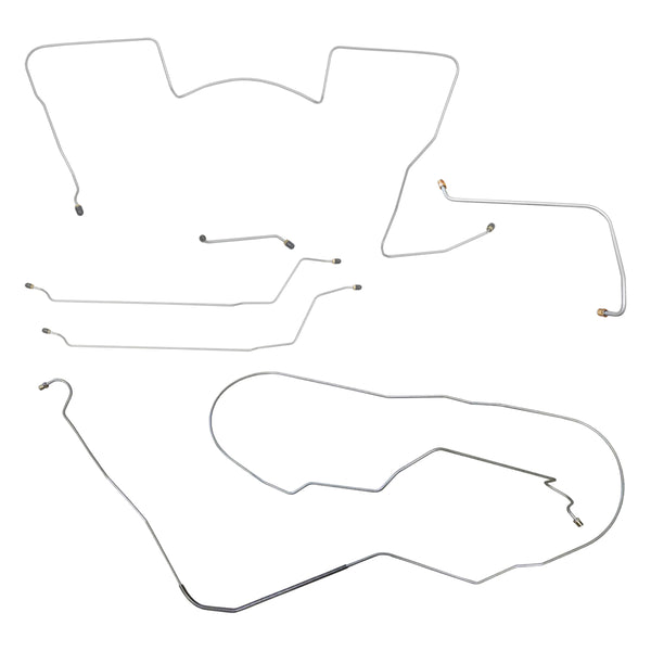 1965 Pontiac GTO Tempest LeMans Power Drum Full Brake Line Kit 6pc, V8, Conv, Side Port M/C, OE Steel