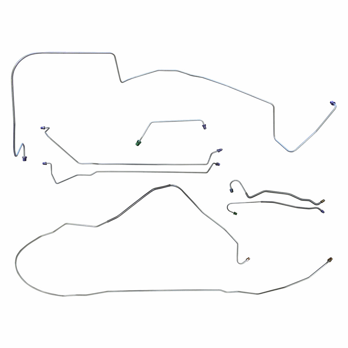 1967 Pontiac GTO LeMans Manual Drum Brake Line Kit 7pc, V8, Conv, Automatic Trans OE Steel