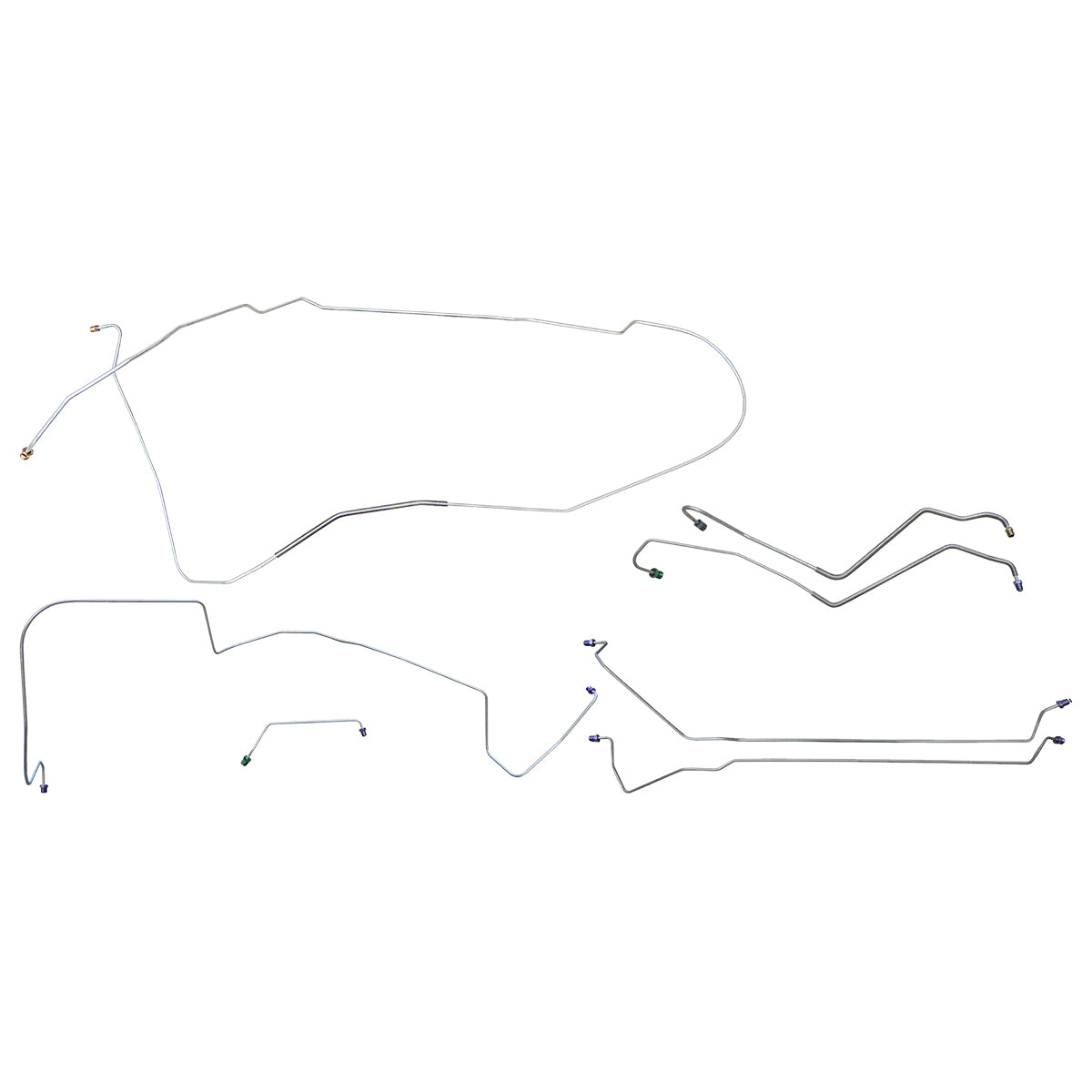 1967 Pontiac GTO Tempest LeMans Hardtop V8 AT Power Drum Brake Line Kit 7pc, OE Steel