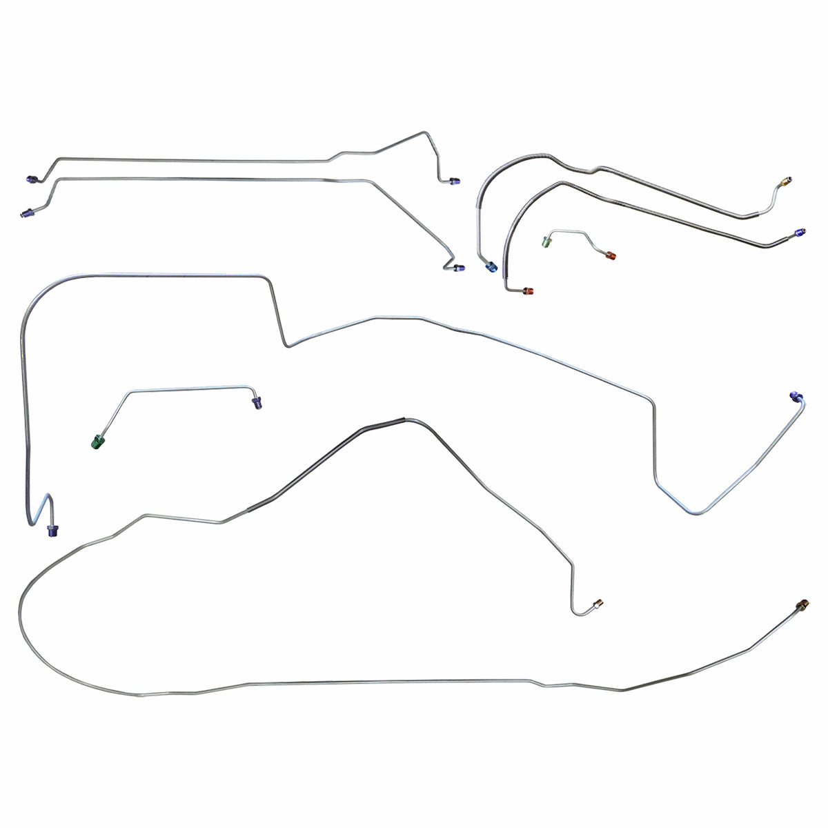 Late 1967 Pontiac GTO LeMans Power Disc Brake Line Kit 8pc, V8, Conv, Valve Lt of M/C, OE Steel