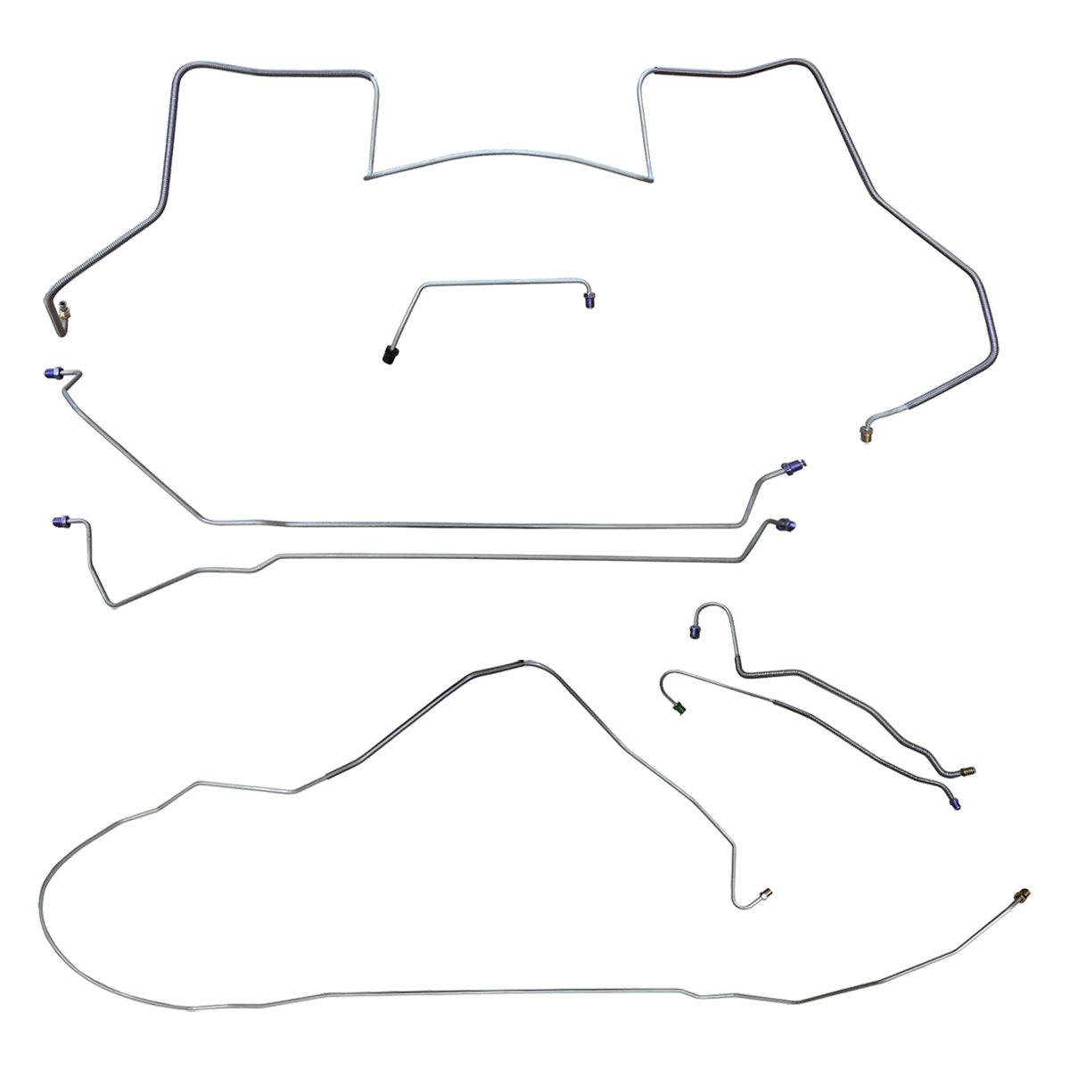 1967 Pontiac GTO Tempest LeMans Manual Drum Brake Line Kit 7pc, V8, Conv, H.O. Ram Air Exhaust, OE Steel