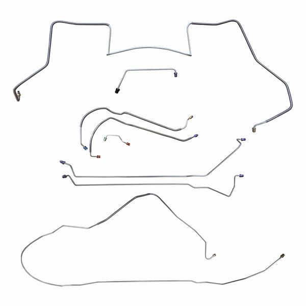 Late 1967 Pontiac GTO LeMans Power Disc Brake Line Kit 8pc, V8, Conv, Valve Lt of M/C, H.O. Ram Air Exhaust, OE Steel