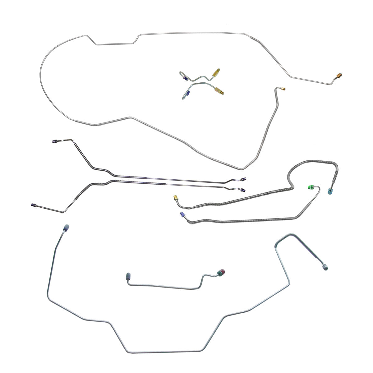 1968 Pontiac GTO/Tempest/LeMans Hardtop Manual Drum Brake Line Kit w/Wheel Lines 9pc, OE Steel