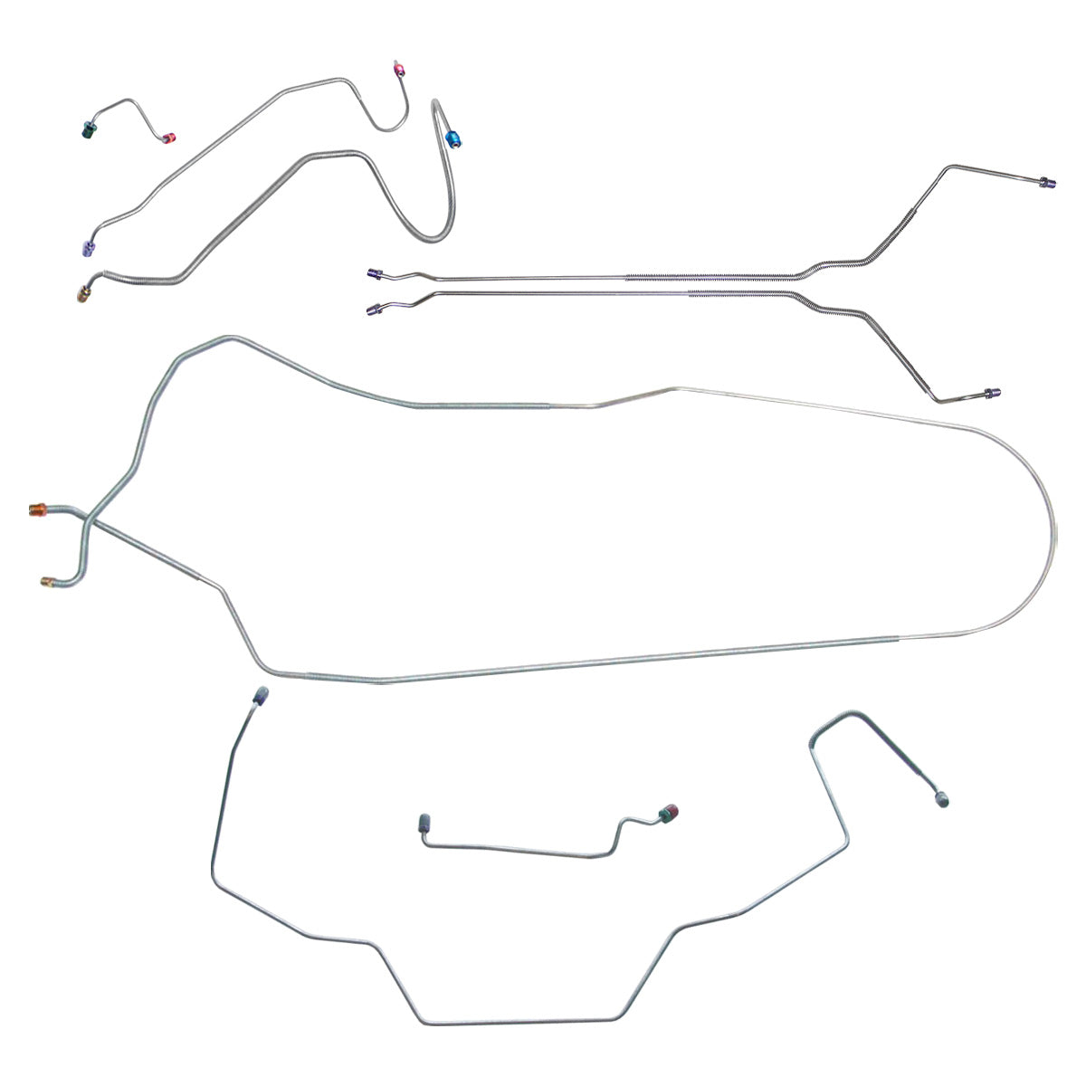 1968 Pontiac GTO Tempest LeMans Complete Manual Disc Full Brake Line Kit 8pc, Convertible, OE Steel
