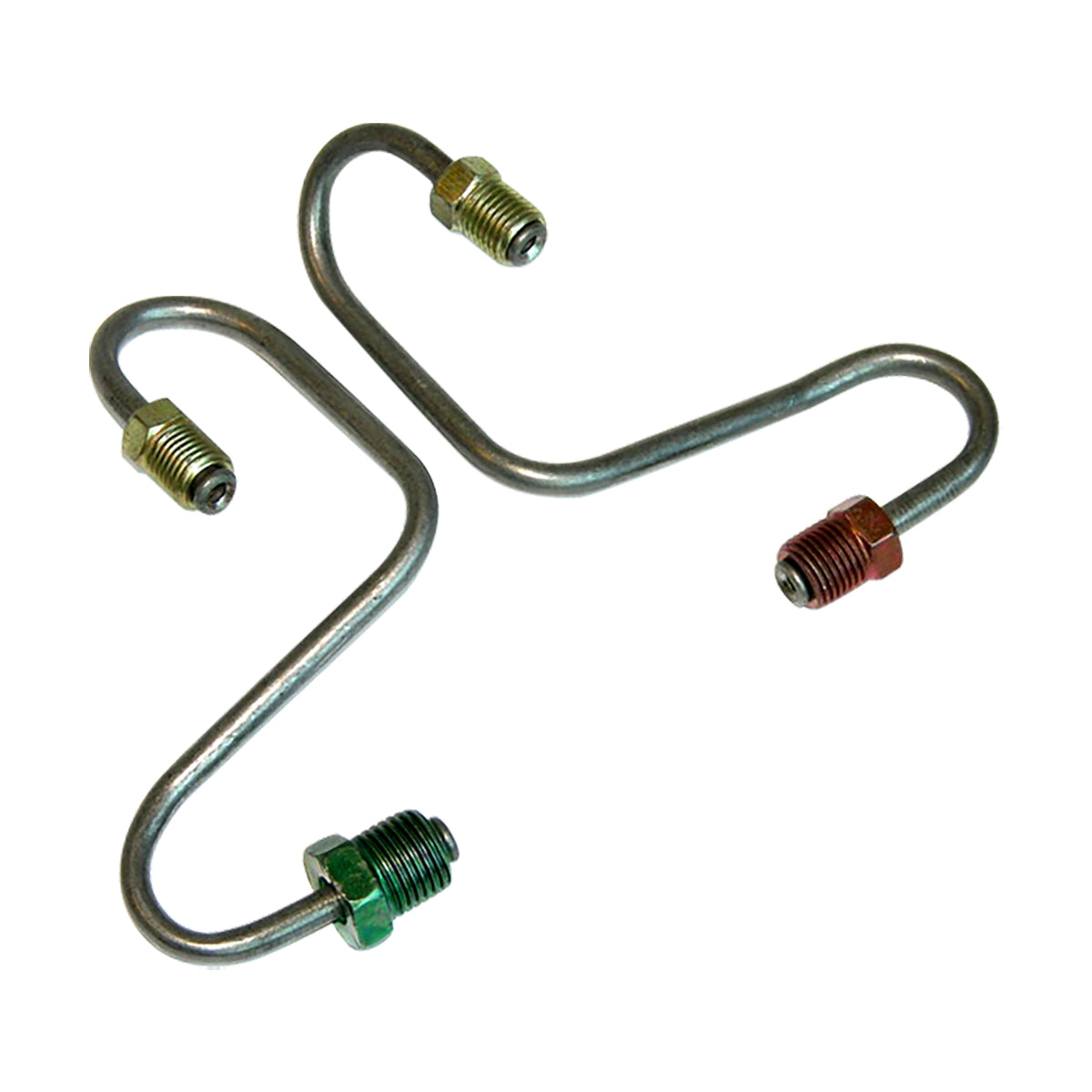 1968 Pontiac GTO/Tempest/LeMans Disc Caliper Lines 2pc (1/2"-20 Lt Line, 7/16"-24 Rt @ Caliper), OE Steel