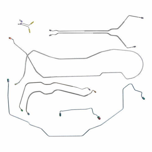 1969 Pontiac GTO Tempest LeMans Hardtop Power Drum Brake Line Kit With Wheel Lines 9pc, OE Steel