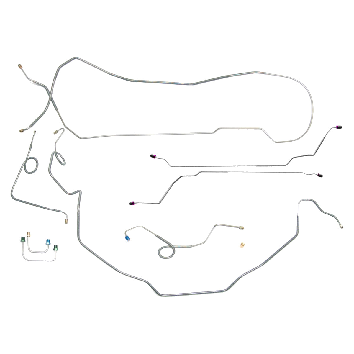 1969-72 Pontiac GTO LeMans Tempest, Convertible, Valve at Master, Power Disc Brake Conversion Line Kit, 9pc, OE Steel