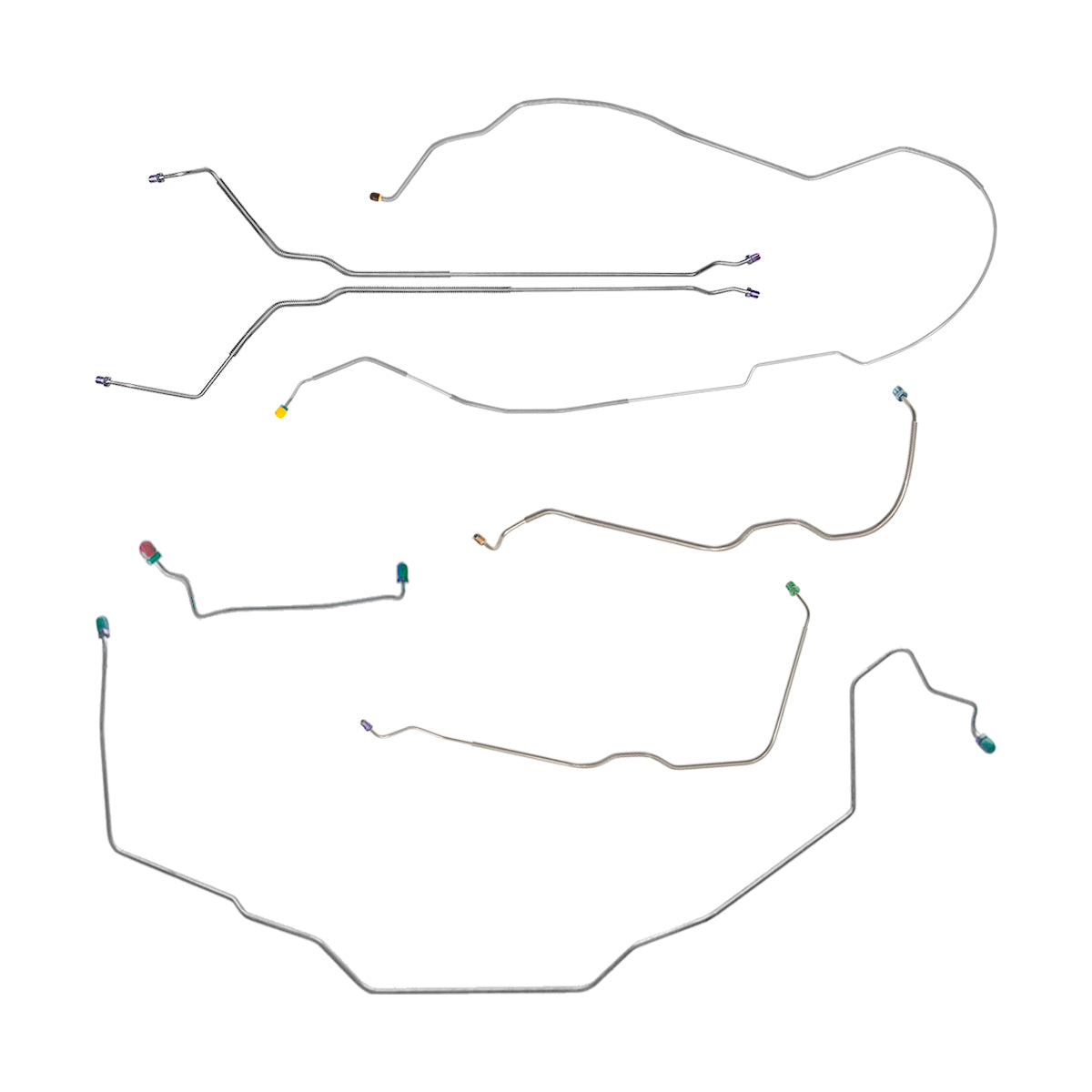 1970 Pontiac GTO Tempest LeMans Complete Power Drum Brake Line Kit 7pc, HDT, OE Steel