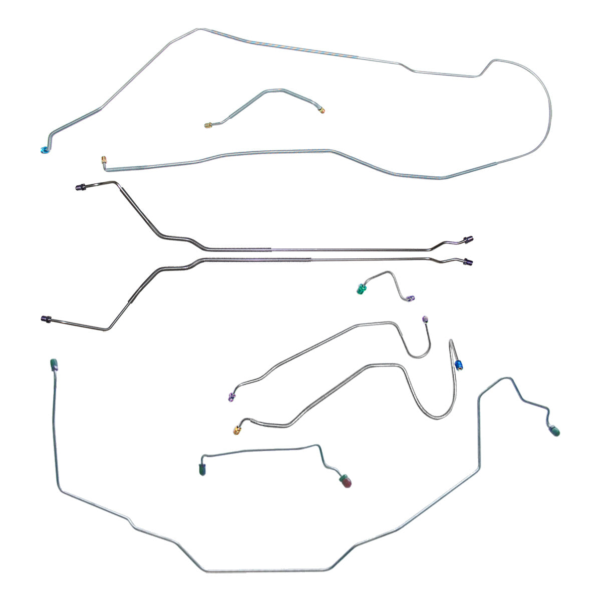 1970 Pontiac GTO/Tempest/LeMans Hardtop Manual Disc Brake Line Kit 9pc, OE Steel
