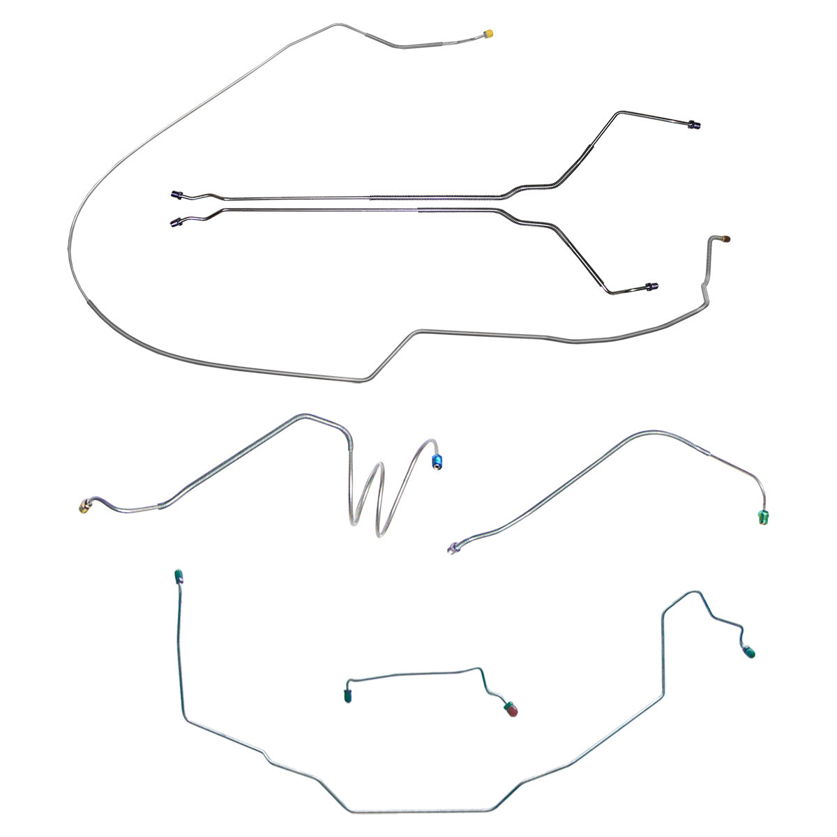 1970 Pontiac GTO Tempest LeMans Complete Manual Drum Brake Line Kit 7pc, Convertible, OE Steel