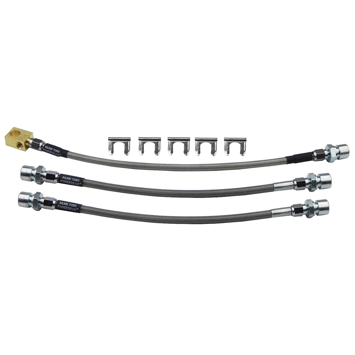 Stainless Flex Hoses - 1966-67 GM A-Body GTO/Lemans - Front DIsc 4 Piston Calipers/Rear Drum, 3 Hose Kit, 8pc