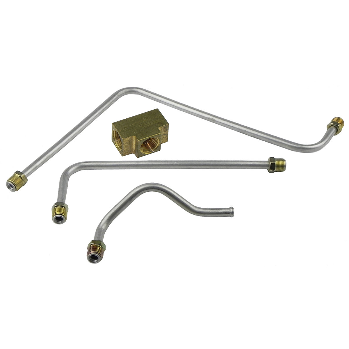 1963 Pontiac 421CID Super Duty Dual Quad 3/8" Pump to Carb Lines Original Style (Flat Bottom) 4pc, Aluminum