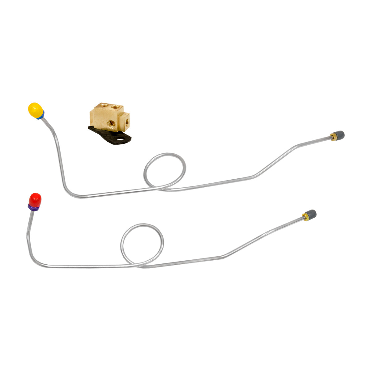 1962-64 Plymouth Belvedere Fury Dual Master Cylinder Conversion Master Cylinder Lines w/Block 3pc, OE Steel