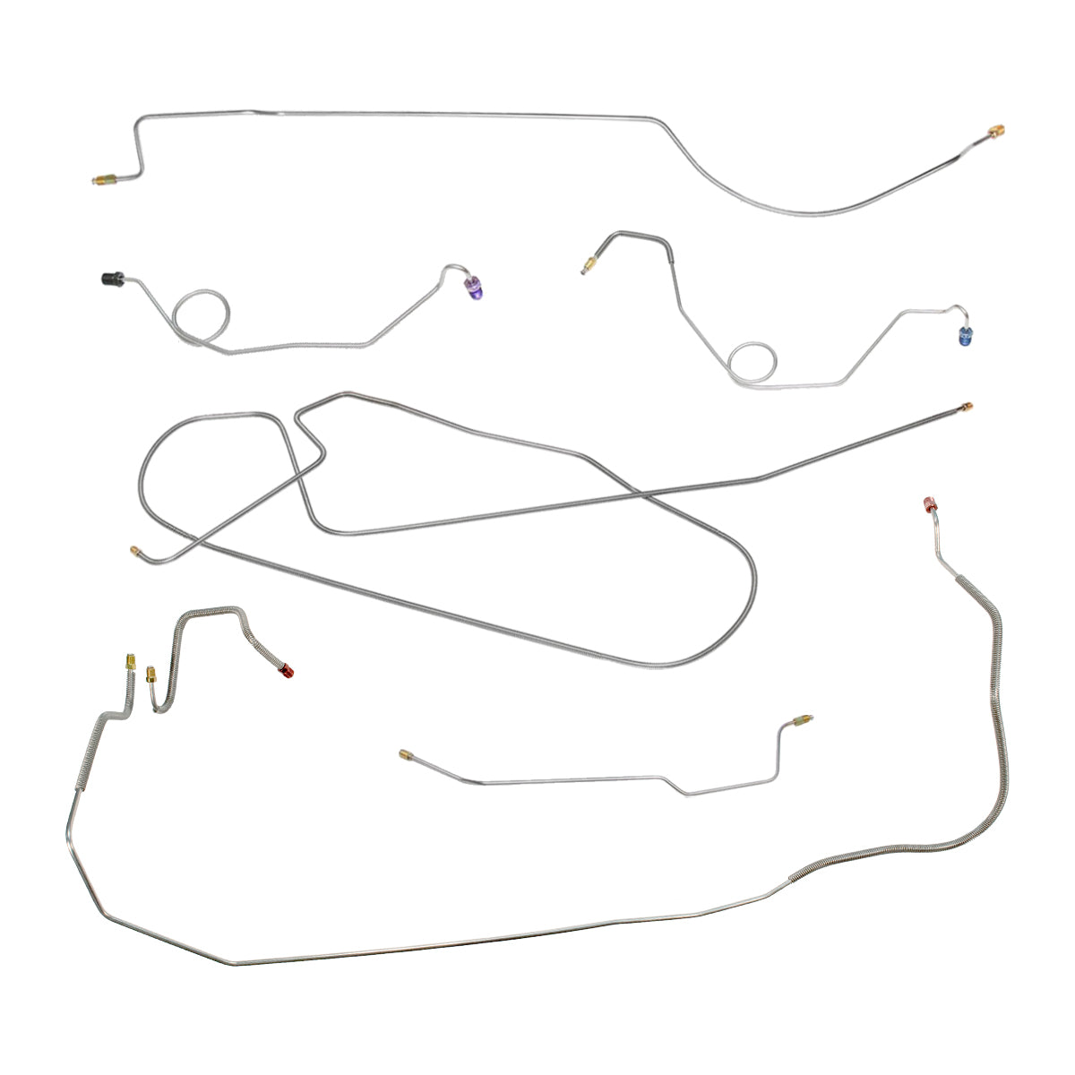1967 Plymouth Belvedere/GTX/Satellite w/Straight Right Front, 8 3/4 Rear Power Disc Brake Line Kit 7pc, OE Steel