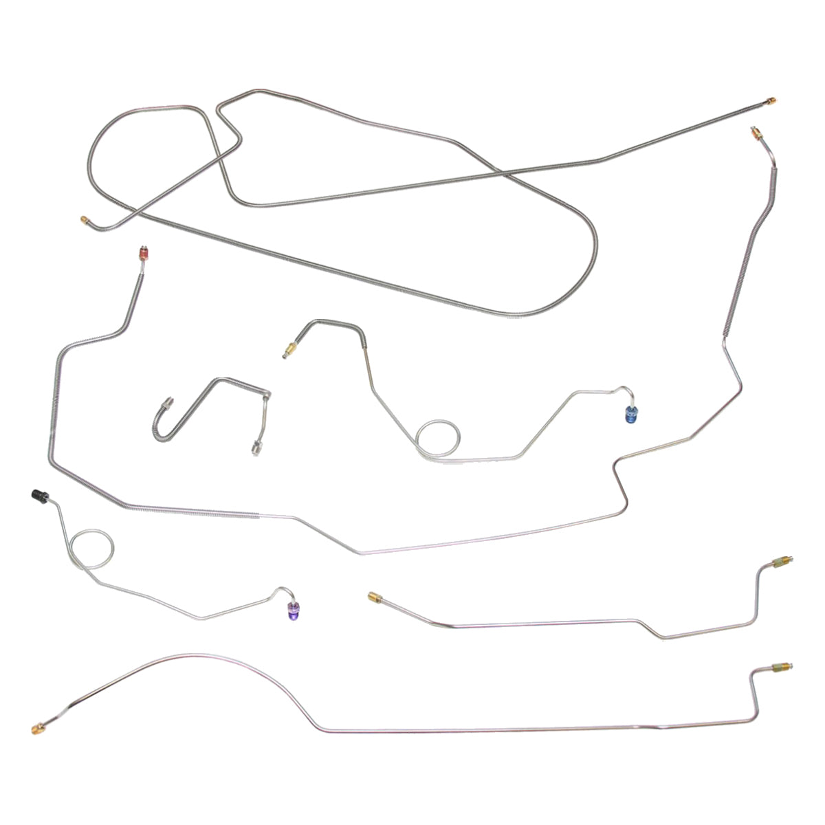 1967 Plymouth Belvedere/GTX/Satellite w/Hump Right Front, 8 3/4 Rear Manual Disc Brake Line Kit 7pc, OE Steel