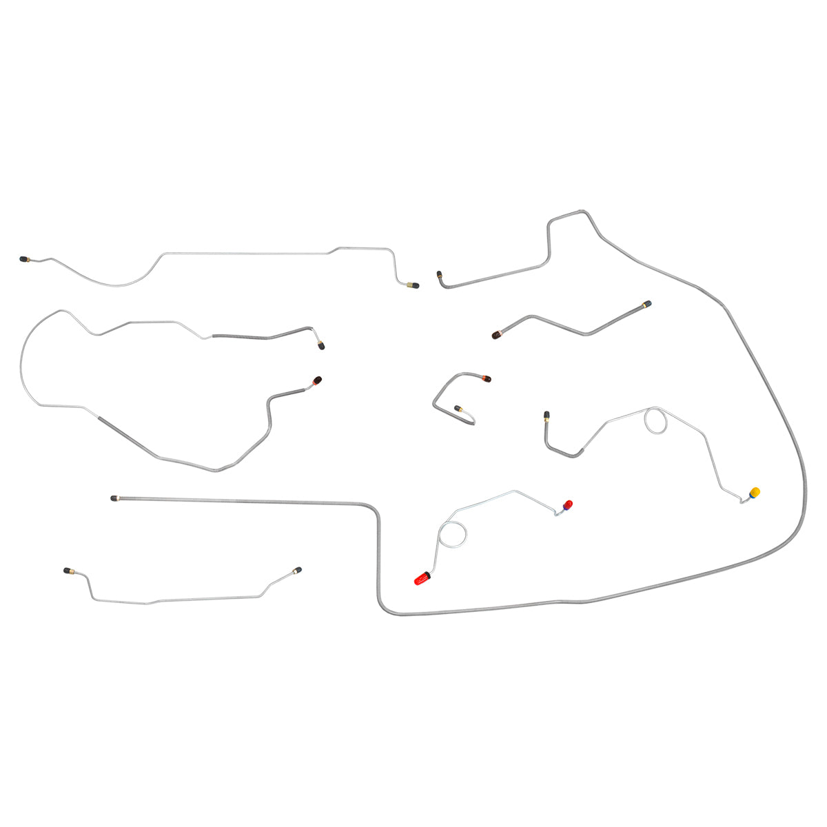 1968-69 Plymouth B-Body Power Disc Brake Line Kit, Two-Piece F to R, Left Port M/C, 8-3/4" Axle, 7pc, OE Steel