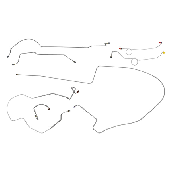 1968-69 Plymouth B-Body Power Disc Brake Line Kit One-Piece F to R, Right-Port M/C, 8 3/4 Axke 7pc, OE Steel