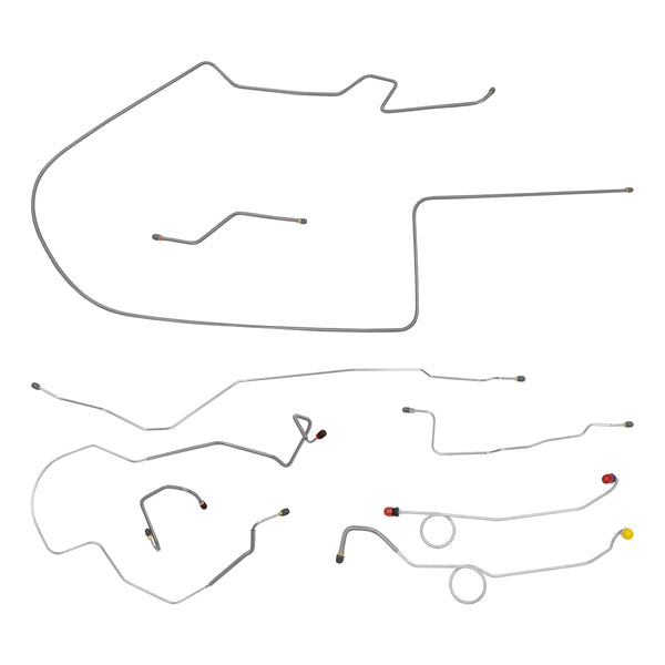1968-69 Plymouth B-Body, Right-Port Master, Two Piece F to R, Dana 60 Rear Axle, Power Disc Brake Line Kit 8pc, OE Steel