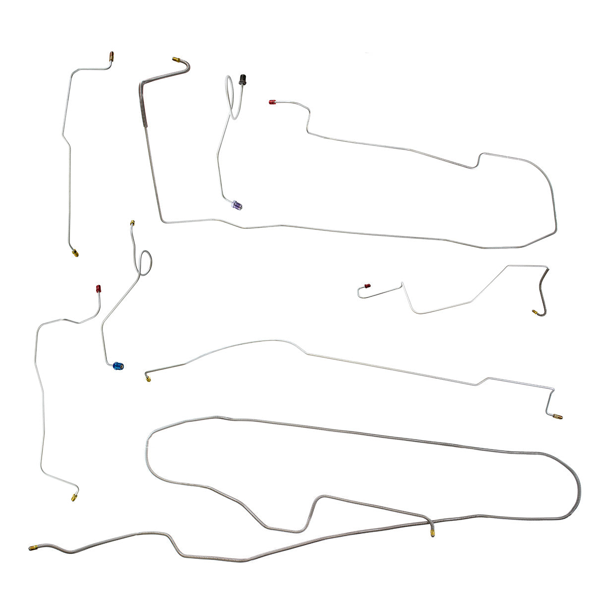 1969-70 Plymouth Fury I/II/III/Sport Fury Manual Drum Complete Brake Line Kit 8pc, OE Steel
