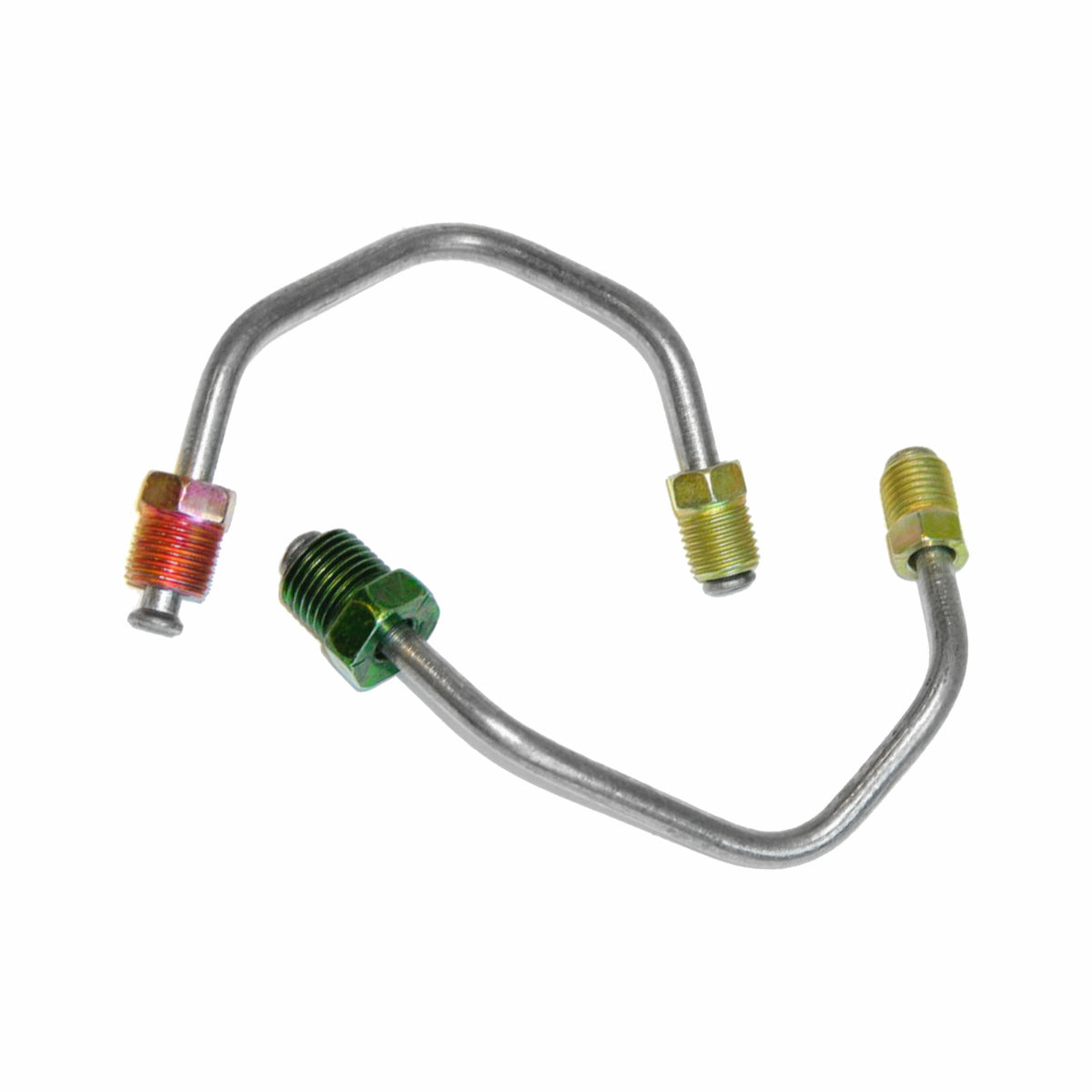 1967 Buick Special/GS Factory Disc 3/16" Brake Caliper Lines 2pc (1/2"-20 Lt, 7/16"-24 Rt @ Caliper), Stainless