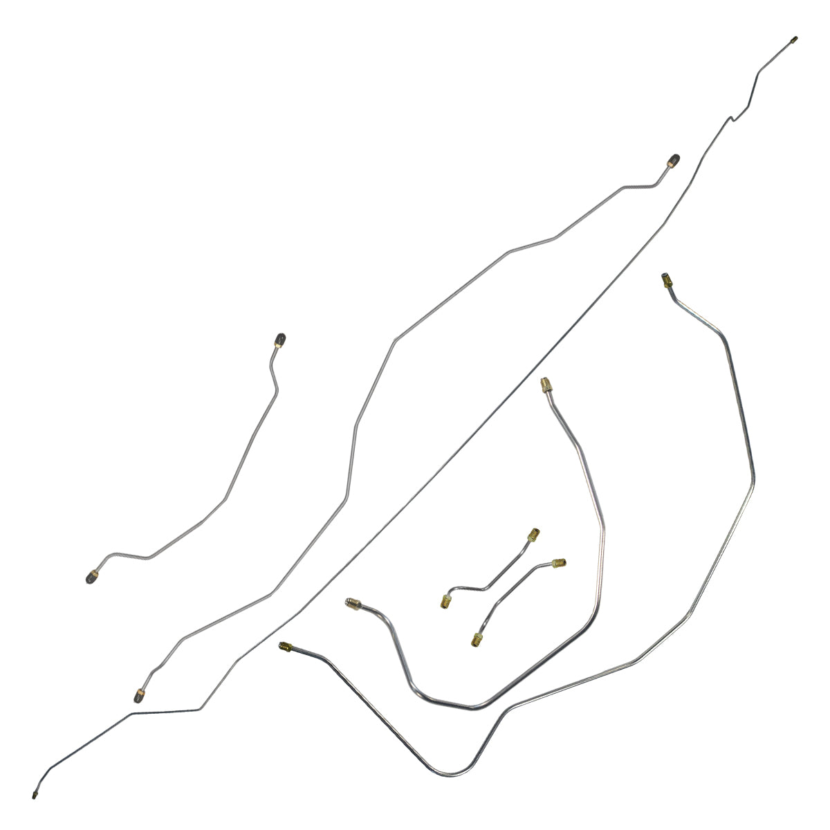 1957 Chevrolet Bel Air w/Single Exhaust (F to R Inside Frame) Manual Drum Brake Line Kit 7pc, Stainless