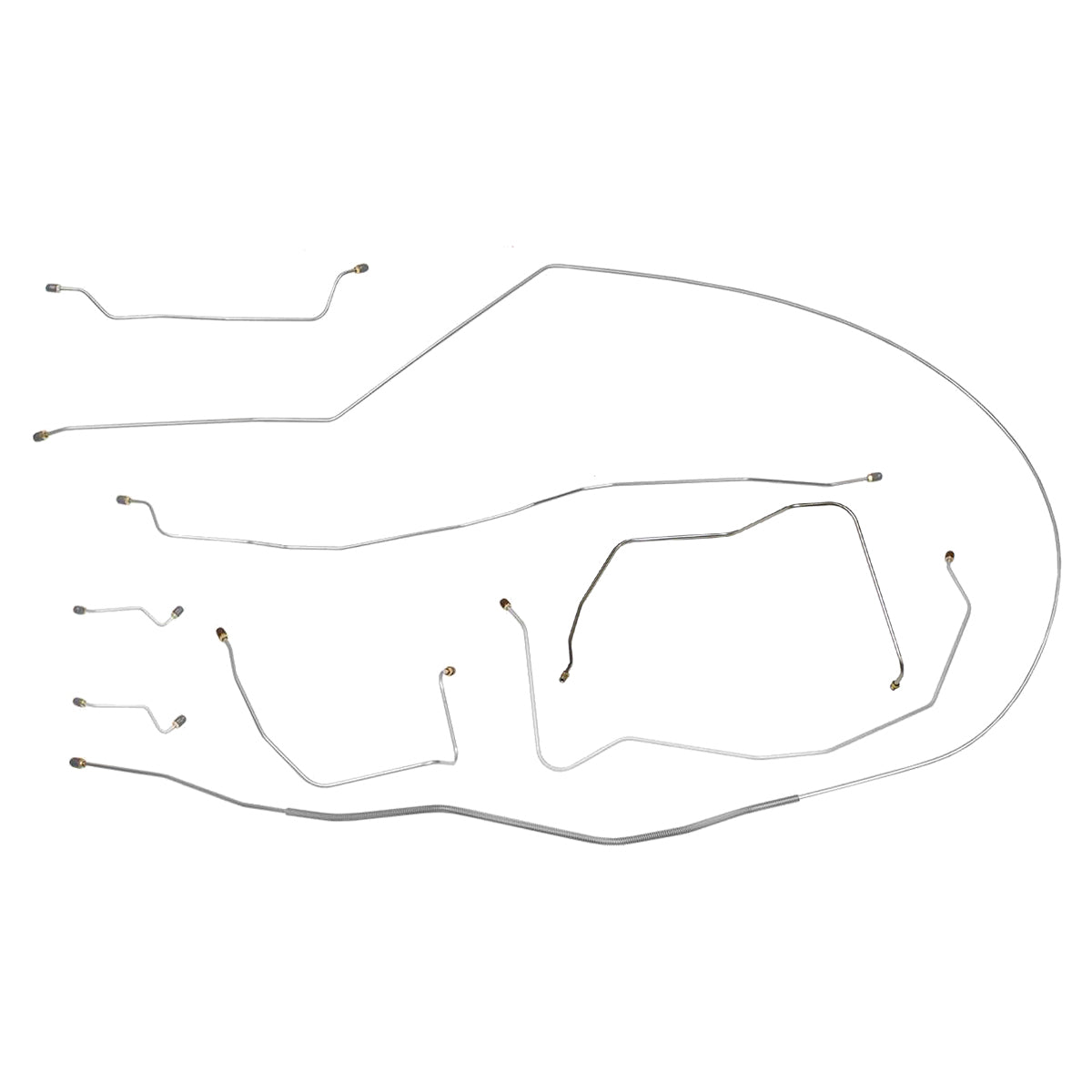1957 Chevrolet Bel Air w/Dual Exhaust (F to R Outside Frame) Power Drum Brake Line Kit 8pc, Stainless