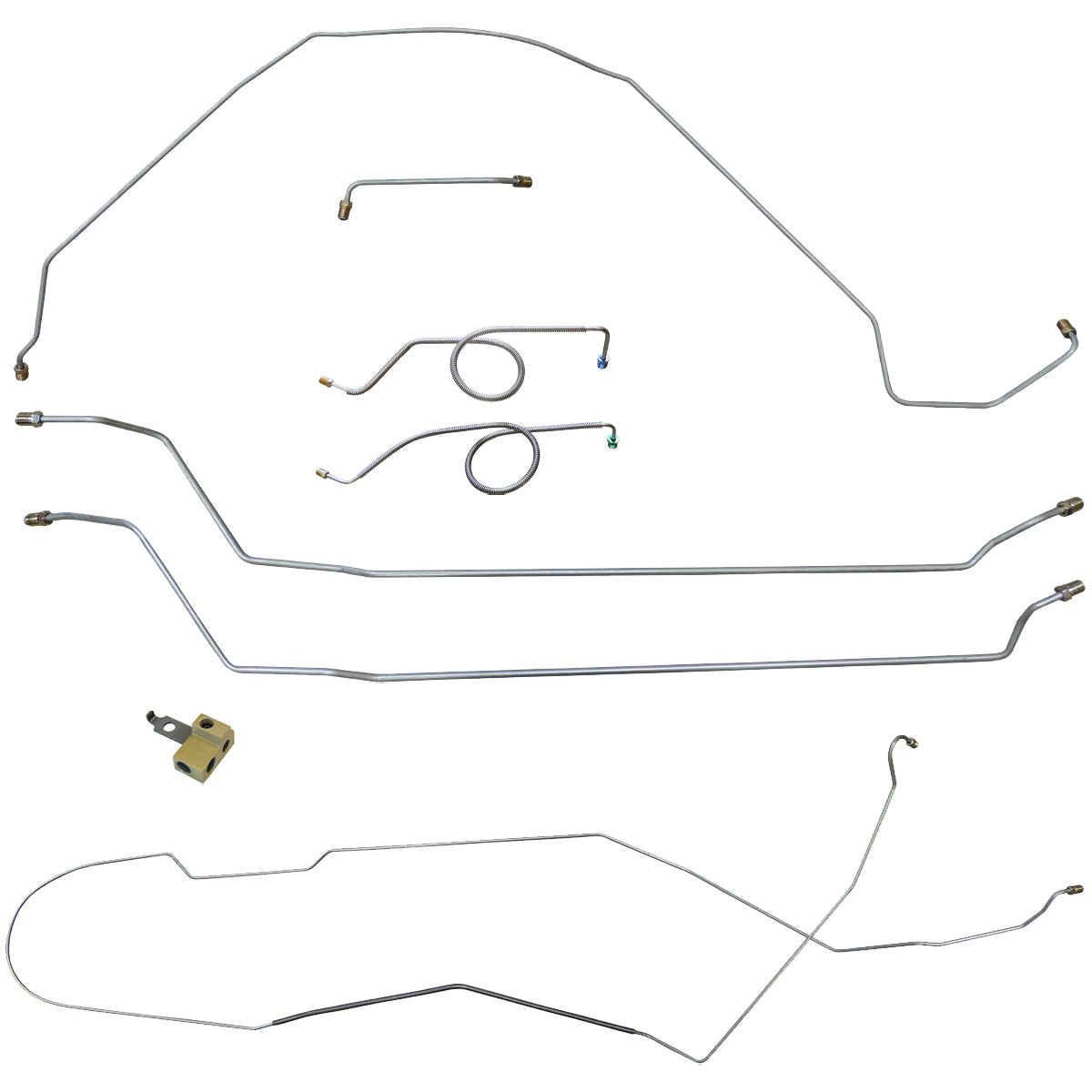 1964 ChevelleMalibuSS Hardtop w/Block Mounted in Stock Location Power Disc Brake Conversion Line Kit 8pc, Stainless