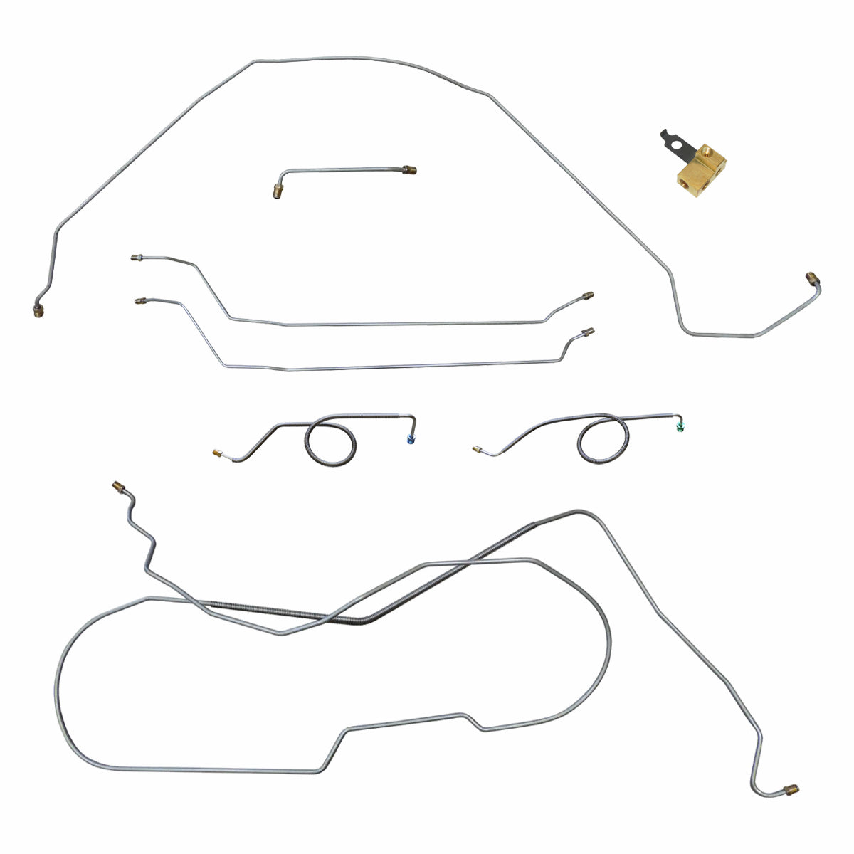 1966 Chevrolet Chevelle Malibu Non SS Complete Disc Brake Conversion Power Disc Brake Line Kit 8pc Hardtop, Block in Stock Location Stainless