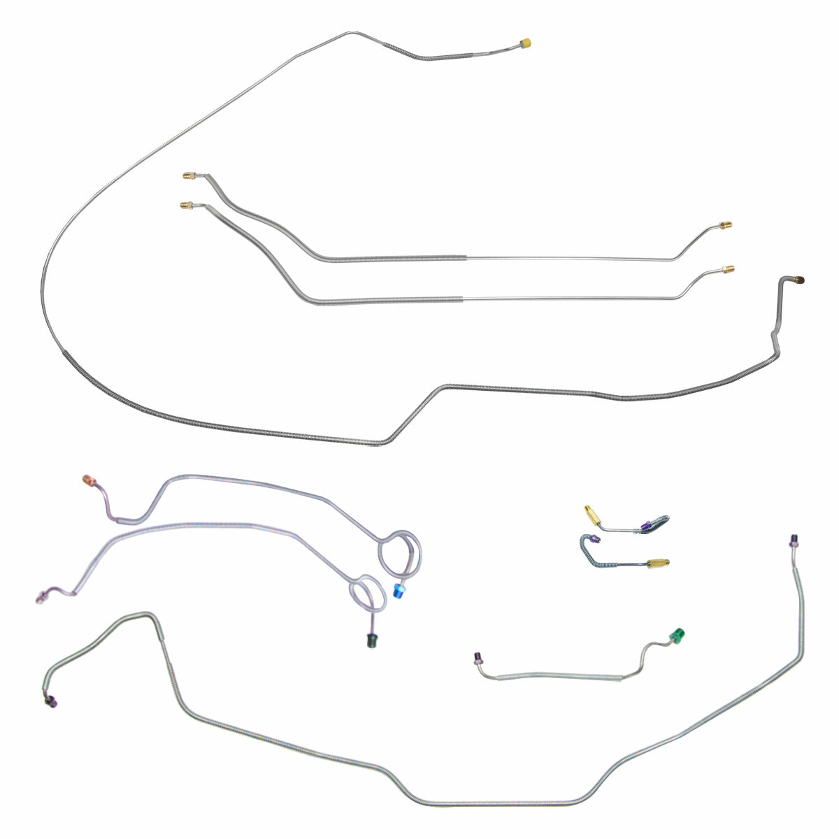 1971-72 Chevrolet Chevelle Malibu SS Complete Manual Drum Brake Line Kit 9pc, Conv, Stainless