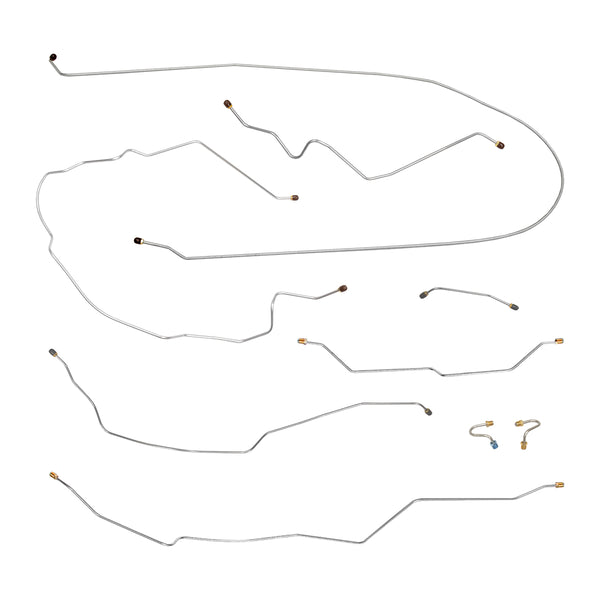 1967 Chevrolet GMC Truck 2wd Complete Power Drum Brake Line Kit 9pc, 1/2 ton, Leaf Rear, Short Bed, Stainless