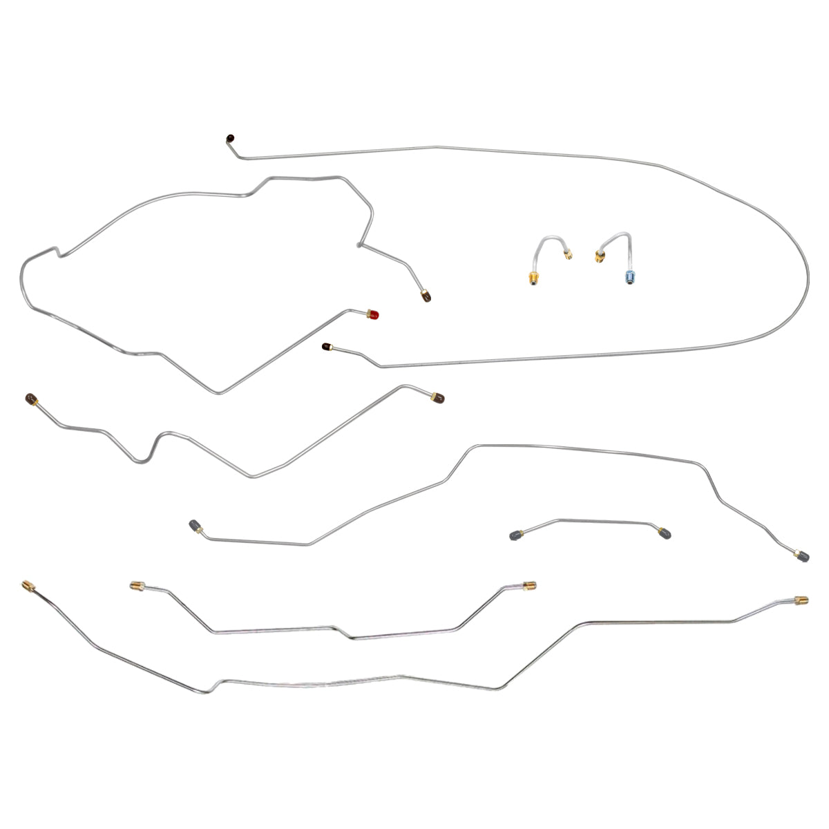 1968-69 Chevrolet GMC Truck 2WD 3/4-Ton Short Bed Leaf Rear Complete Power Drum Brake Line Kit 9pc, Stainless