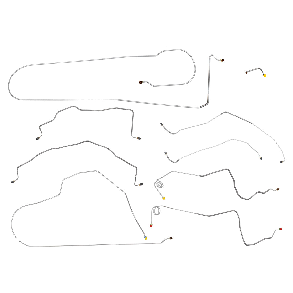 1981-92 Chevrolet GMC Truck 4WD 1-Ton Long Bed Crew Cab Single Rear Wheels w/Load Valve Complete Power Disc Brake Line Kit 9pc, Stainless